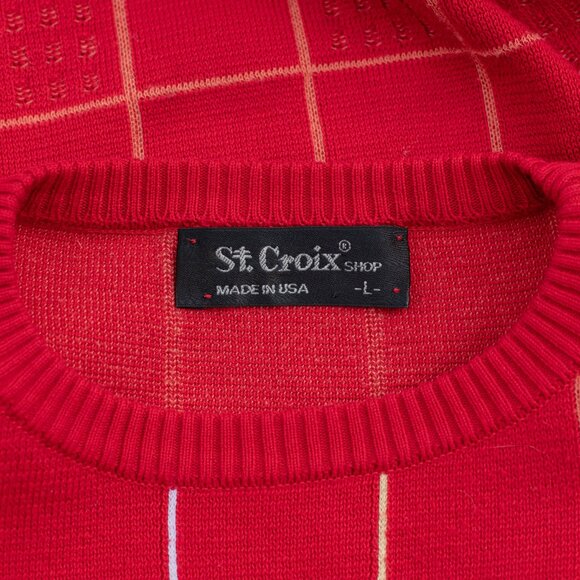 Vintage St. Croix Sweater Men L Red Check Plaid Pullover USA Made Luxury Knit - Picture 3 of 5
